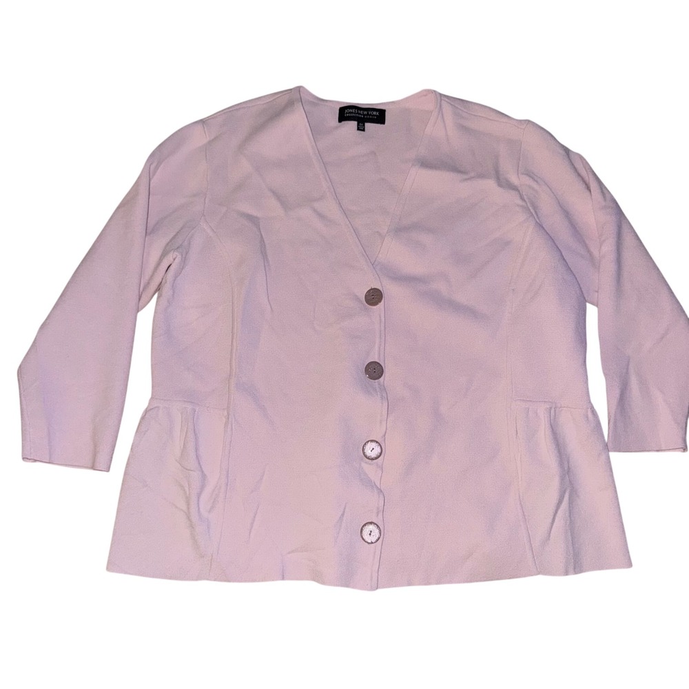 Jones New York Collection Woman Pink Textured Peplum Button Front‎ Blazer 0X